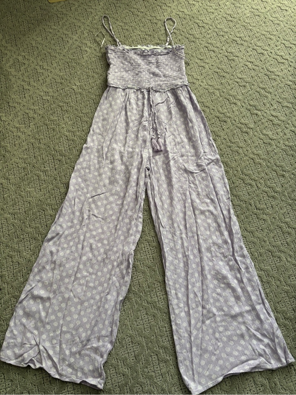 Light Lavender Wide-Leg Jumpsuit with Smocked Bodice